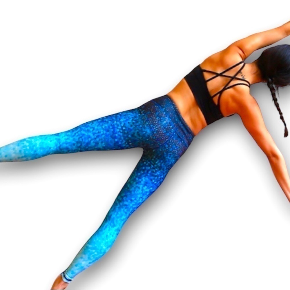 Okiino Mermaid Blue Teal Full Length Yoga Gym Athletic Wear Leggings Size 10